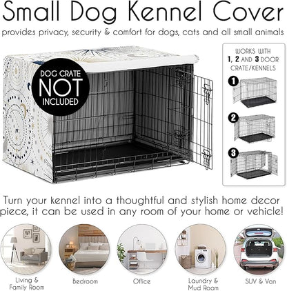 Sweet Jojo Designs 24in. Small Dog Crate Cover (Boho Star and Moon) Pet Cage, Kennel Covers (Shabby Chic, Bohemian, Celestial, Sky, Stars & Moons, Starburst, Cosmic, Mystical, Navy Blue & Gold, Grey)