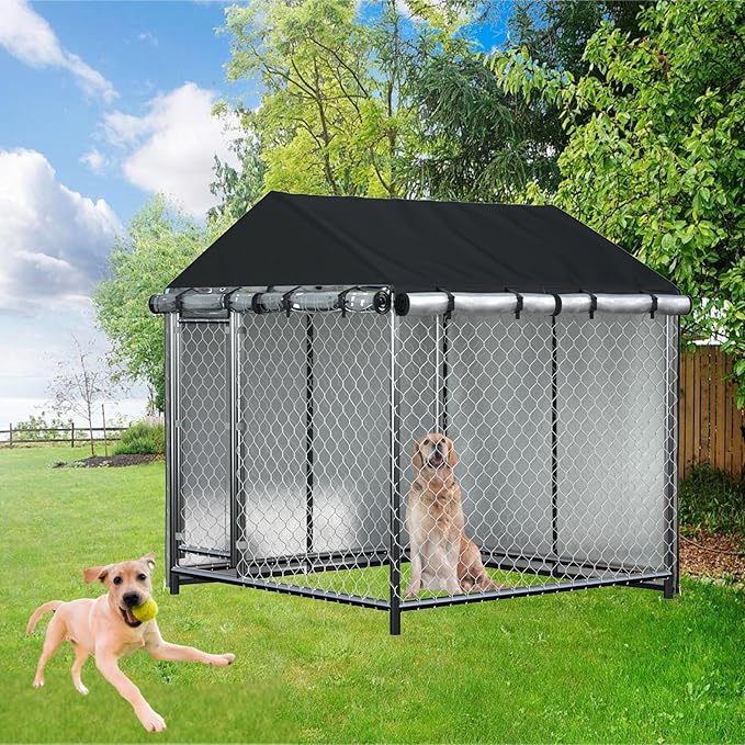 Outdoor Heavy Duty Dog Kennel Mesh Cage Cover - Waterproof & Dustproof - 600D - 6.76 ft X 6.76 ft X 5.5 ft