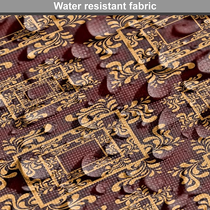 Lunarable Burgundy Dog Crate Cover, Royal Victorian Pattern with Antique Design Elements Baroque Swirls Squares, Easy to Use Pet Kennel Cover for Cats & Medium Dogs, 24 Inch, Burgundy Mustard