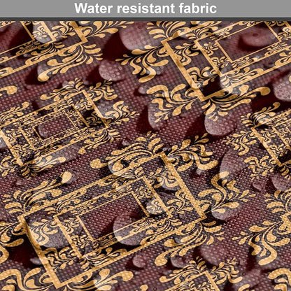 Lunarable Burgundy Dog Crate Cover, Royal Victorian Pattern with Antique Design Elements Baroque Swirls Squares, Easy to Use Pet Kennel Cover for Cats & Medium Dogs, 24 Inch, Burgundy Mustard