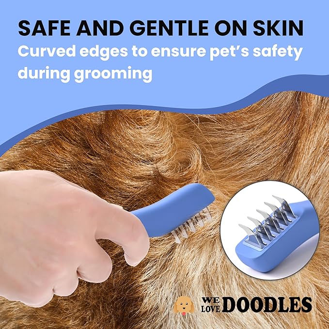 We Love Doodles Dematting Comb for Dogs - Dog Hair Mat Remover, Detangler Comb & Deshedding Tool, Removes Tangles, Knots, & Loose Hair, Metal Comb, Ergonomic Handle Parent (5 Blades)