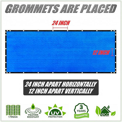 ColourTree 8' x 16' Blue Custom Size Shade Cloth with Grommets - 90% Sunblock, Durable Mesh Fabric Tarp for Dog Kennel Cover, Fence Privacy Screen, Greenhouse, Chicken Coop & Pet Playpen