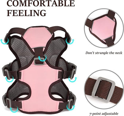 Forestpaw Escape Proof Dog Harness Small Medium Sized Dog,No Pull Dog Harness with Handle,Reflective Breathable Full Body Dog Vest Adjustable Puppy Harness for Walking(Pink&Brown,Chest 15-25")