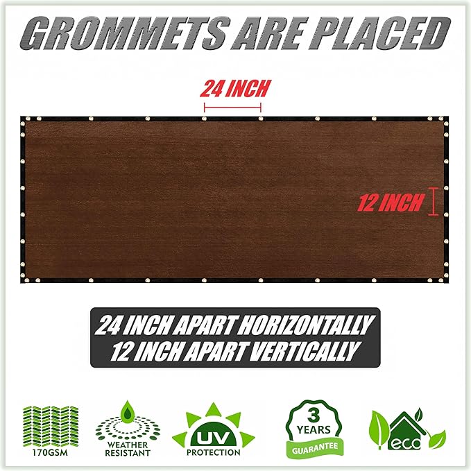 ColourTree 9' x 29' Brown Custom Size Shade Cloth with Grommets - 90% Sunblock, Durable Mesh Fabric Tarp for Dog Kennel Cover, Fence Privacy Screen, Greenhouse, Chicken Coop & Pet Playpen