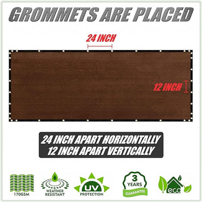 ColourTree 9' x 10' Brown Custom Size Shade Cloth with Grommets - 90% Sunblock, Durable Mesh Fabric Tarp for Dog Kennel Cover, Fence Privacy Screen, Greenhouse, Chicken Coop & Pet Playpen