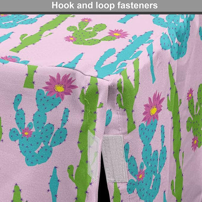 Lunarable Succulent Dog Crate Cover, Pastel Cactus Plants Flowering Desert Botany Foliage in, Easy to Use Pet Kennel Cover for Medium Large Dogs, 48 Inch, Pale Pink Sky Blue Green