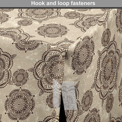 Lunarable Cream Dog Crate Cover, Vintage Eastern Inspired Design with Symmetrical Elements Abstract Flower Arrangement, Easy to Use Pet Kennel Cover for Medium Large Dogs, 36 Inch, Tan Brown