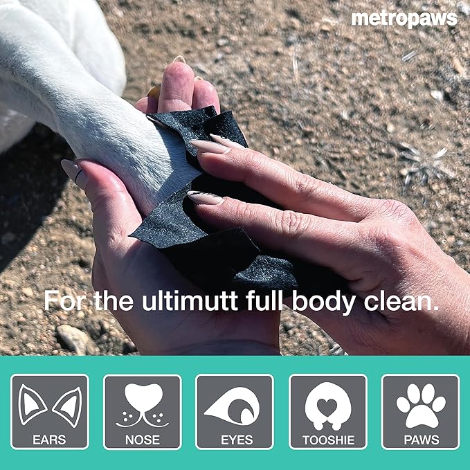 MetroPaws Peppermint Dog Wipes, 25 Extra Large, Thick Cleaning Wipes & Waste Packs XL - 200 Extra Large Dog Bags, Leakproof, Durable Pet Waste Bags for Easy Cleanup [BLACK]