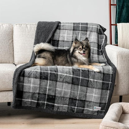 PetAmi WATERPROOF Dog Blanket For Medium Large Dog, Pet Puppy Blanket Couch Cover Protection, Sherpa Fleece Cat Blanket Sofa Bed Furniture Protector Reversible Soft Plush Washable 60x40 Plaid Charcoal