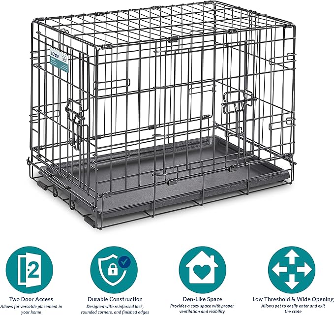 MidWest Homes for Pets Newly Enhanced Single & Double Door iCrate Dog Crate, Includes Leak-Proof Pan, Floor Protecting Feet, Divider Panel & New Patented Features