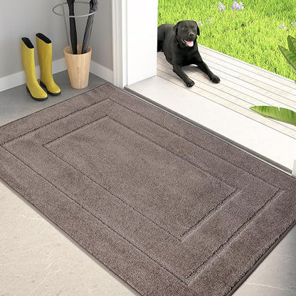 PURRUGS Dirt Trapper Door Mat 34" x 59.5", Non-Slip/Skid Machine Washable Entryway Area Rug, Dog Door Mat, Super Absorbent Welcome Mat for Muddy Wet Shoes and Paws, Grayish Brown