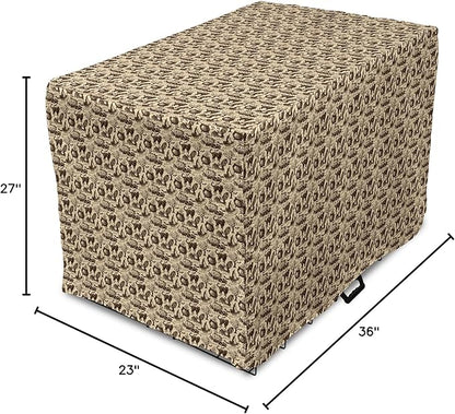 Lunarable Vintage Halloween Dog Crate Cover, Halloween Witch Hat Cauldron Fall Jack o' Lantern Black Cat, Easy to Use Pet Kennel Cover for Medium Large Dogs, 36 Inch, Pale Brown