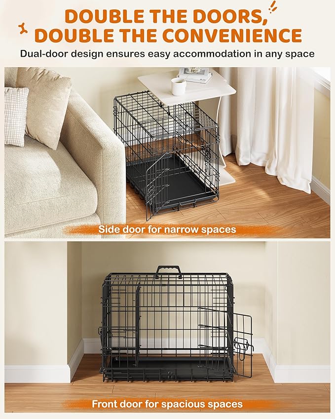 Yaheetech 24 inch Dog Crate Double Door w/Divider for Puppy Collapsible Metal Crate with Removable Tray Wire Kennel Pet Crate for Small Dogs Portable Travel Cage, Black