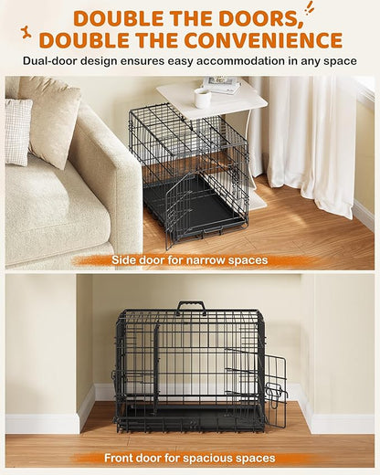 Yaheetech 24 inch Dog Crate Double Door w/Divider for Puppy Collapsible Metal Crate with Removable Tray Wire Kennel Pet Crate for Small Dogs Portable Travel Cage, Black