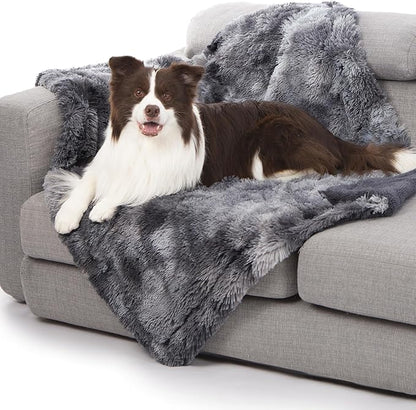 gogobunny Waterproof Dog Blankets for Medium Large Dogs, Soft Fluffy Long Faux Fur Calming Cat Blanket for Couch Bed, Warm Flannel Washable Furniture Protector (40x50 Inch (Pack of 1), Tie-dye Grey)