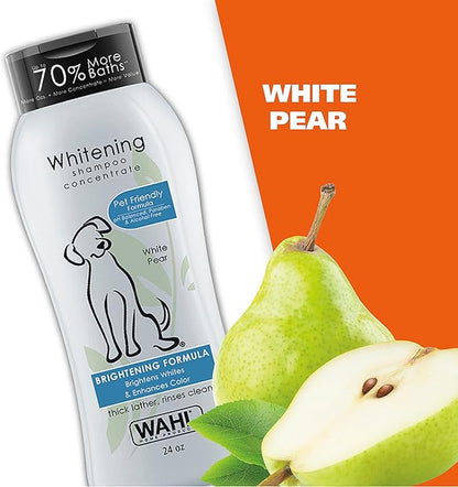 Wahl USA Whitening Shampoo White Pear scent for Pets – Whitening & Animal Odor Control with Silky Smooth Results for Grooming Dirty Dogs – 24 oz - Model 820001A