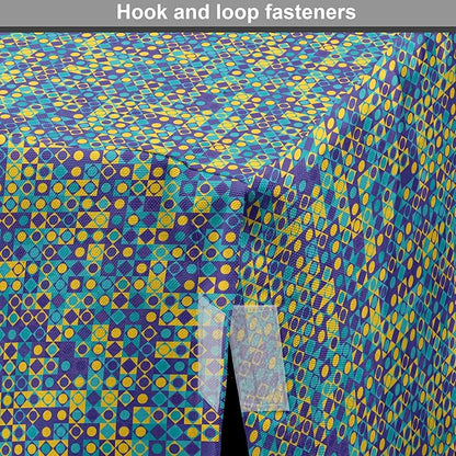 Lunarable Yellow and Blue Dog Crate Cover, Circles Squares and Triangles Mosaic Pattern with Dots Vibrant, Easy to Use Pet Kennel Cover for Medium Large Dogs, 48 Inch, Purple Sky Blue Yellow