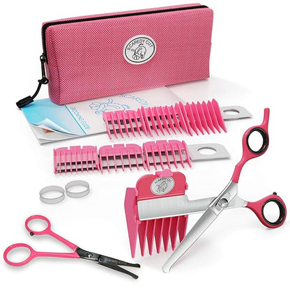 NO BUZZ Dog Clippers by SCAREDY CUT, + TINY TRIM Safety Scissor. A Silent Low Noise Pet Grooming Clipper, Right Handed Pink