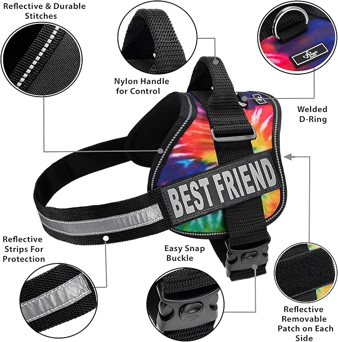 Doggie Stylz No Pull Dog Harness for Small, Medium, Large Dogs - Fully Adjustable - Reflective Best Friend Patches with Handle - No Choke Design - Dog Collars, Harnesses & Leashes - Pet Vest
