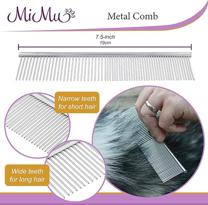 MiMu Dog Deshedding Brush with Smart Handle and Comb - Shedding Brush Dog Hair Undercoat Rake for Dog and Cat Grooming