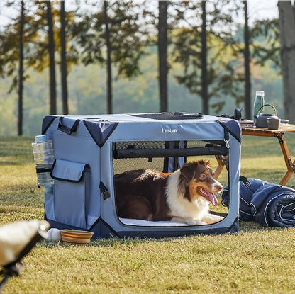 Lesure Collapsible Dog Crate - Portable Travel Kennel for Medium Dog, 4-Door Pet Crate with Durable Mesh Windows, Indoor & Outdoor, Blue