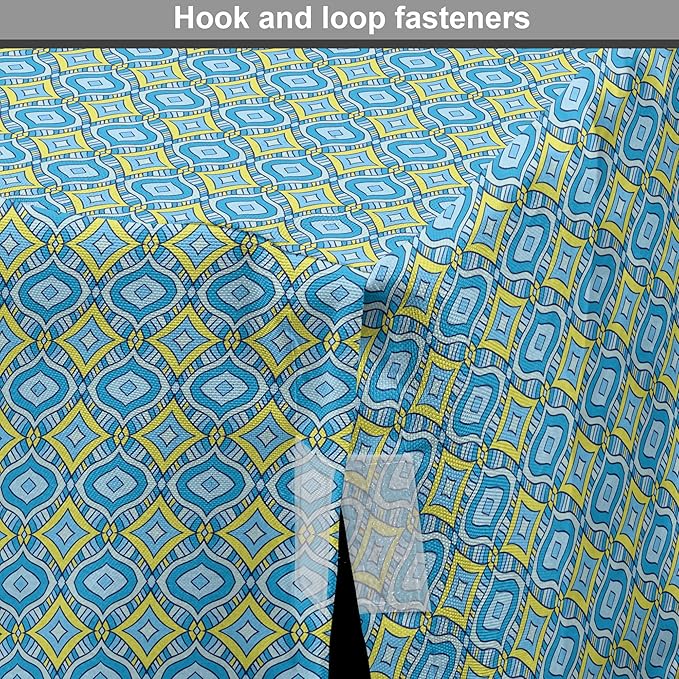 Lunarable Yellow and Blue Dog Crate Cover, Hand Drawn Abstract Ornament Rhombus Shapes Mosaic Vintage, Easy to Use Pet Kennel Cover for Medium Large Dogs, 48 Inch, Blue Aqua Yellow