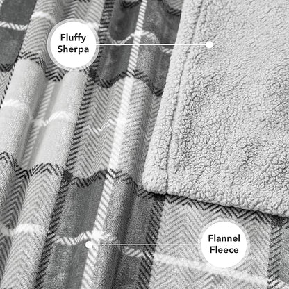 PetAmi WATERPROOF Dog Blanket for Bed, XL Dog Pet Blanket Couch Cover Protection, Sherpa Fleece Leakproof Bed Blanket for Crate Kennel Sofa Furniture Protector, Reversible Soft 80x60 Plaid Light Gray