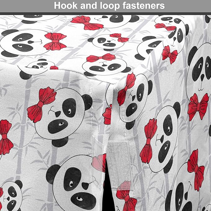 Lunarable Panda Dog Crate Cover, Funny Pattern of Asian Bear Animal in Romantic Bow Tie Cartoon Design, Easy to Use Pet Kennel Cover for Medium Large Dogs, 22 Inch, Pale Grey Black and Red