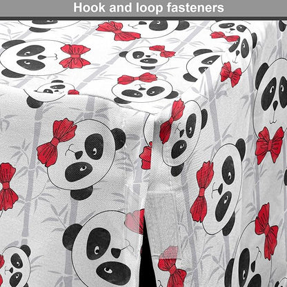 Lunarable Panda Dog Crate Cover, Funny Pattern of Asian Bear Animal in Romantic Bow Tie Cartoon Design, Easy to Use Pet Kennel Cover for Medium Large Dogs, 22 Inch, Pale Grey Black and Red