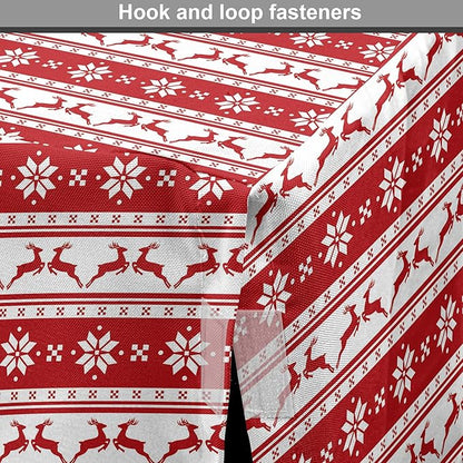 Ambesonne Christmas Dog Crate Cover, Xmas Winter Themed Deers Snowflakes in Nordic Pattern Borders and Lines Art, Easy to Use Pet Kennel Cover for Small Dogs Puppies Kittens, 22 Inch, Ruby White