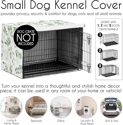 Sweet Jojo Designs Green Boho Floral Leaf Dog Crate Cover – Kennel Covers for 24 Inch Pet Cage Small - Neutral Sage White Bohemian Watercolor Botanical Flower Woodland Tropical Garden Nature