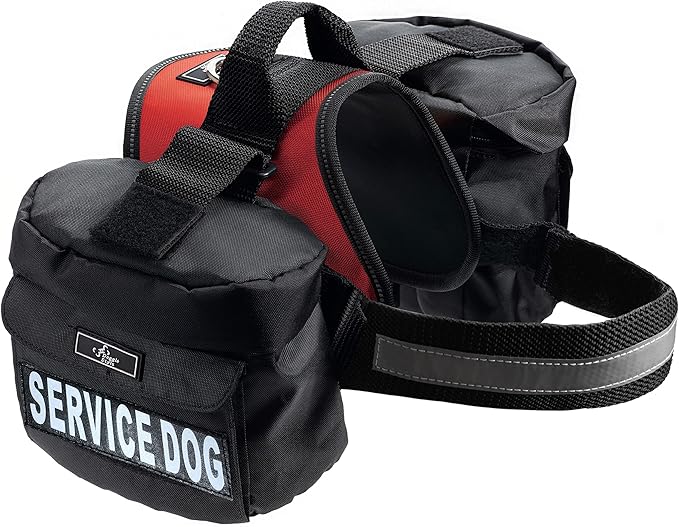 Service Dog Harness with Removable Saddle Bag Backpack Carrier Traveling Carrying Bag. 2 Removable Patches. Please Measure Dog Before Ordering. Made by Doggie Stylz (Girth 24-31", Red)