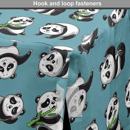 Lunarable Panda Dog Crate Cover, Cartoon Style Pandas Eating Branches Bear Poses in Sleeping and Rolling, Easy to Use Pet Kennel Cover for Medium Large Dogs, 36 Inch, Petrol Blue and Black