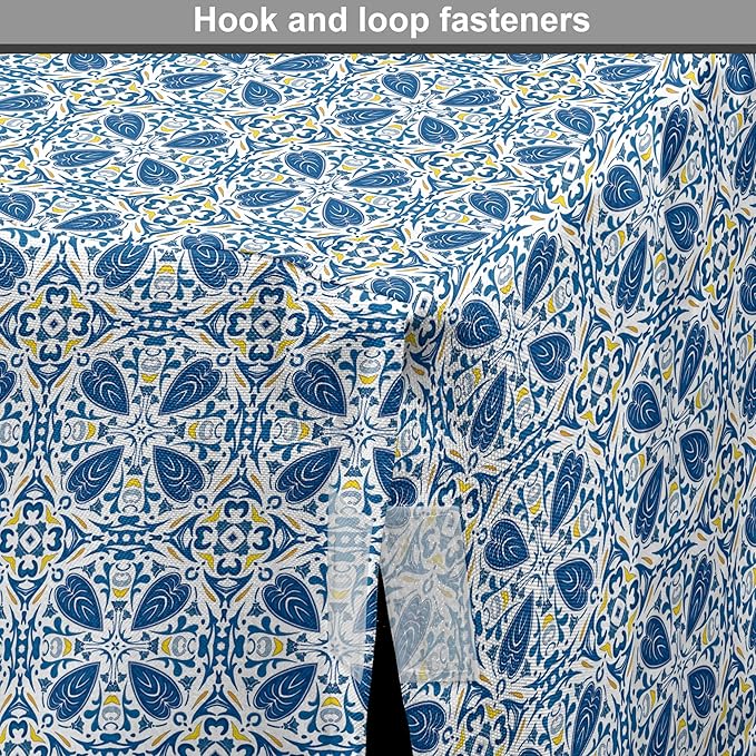 Lunarable Yellow and Blue Dog Crate Cover, Portuguese Traditional Tiles Abstract Mosaic Floral Swirl Motifs, Easy to Use Pet Kennel Cover for Cats & Medium Dogs, 24 Inch, Blue Orange Yellow