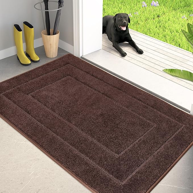 PURRUGS Dirt Trapper Door Mat 32" x 47.5", Non-Slip/Skid Machine Washable Entryway Rug, Dog Door Mat, Super Absorbent Welcome Mat for Muddy Wet Shoes and Paws, Brown