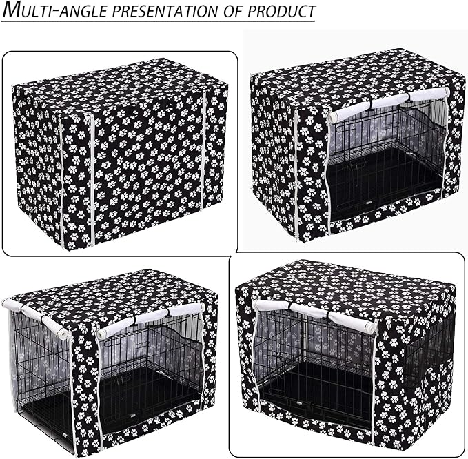 Pethiy Dog Crate Cover Durable Polyester Pet Kennel Cover Universal Fit for Wire Dog Crate - Fits Most 48 inch Dog Crates - Cover only-Black-48