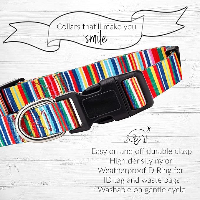 Lucky Love Dog Combo Set,Rainbow Dog Collar & Leash Set for X-Small Dogs, Colorful Matching Collar and Leash Set for Girl or Boy Dogs, Rainbow Stripes Hippie Combo, XS