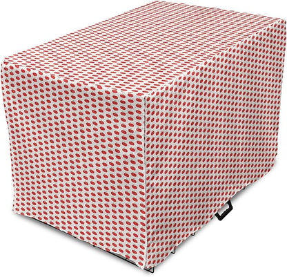 Lunarable Fruits Dog Crate Cover, Apple Fruit on Faded Dots Backdrop Fun Happy Pattern, Easy to Use Pet Kennel Cover for Medium Large Dogs, 36 Inch, Red Green Black