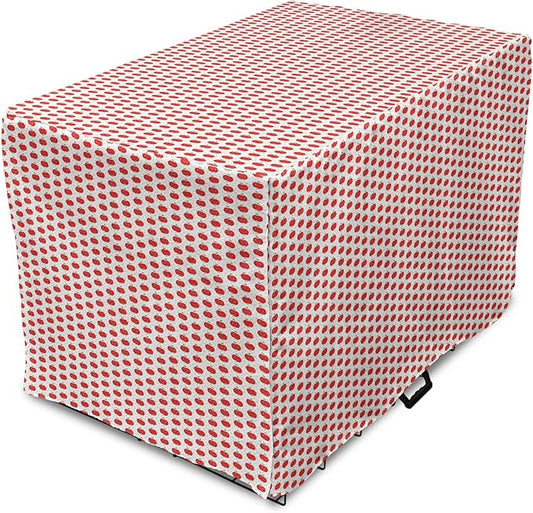 Lunarable Fruits Dog Crate Cover, Apple Fruit on Faded Dots Backdrop Fun Happy Pattern, Easy to Use Pet Kennel Cover for Medium Large Dogs, 36 Inch, Red Green Black
