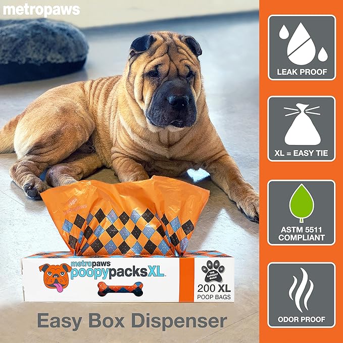 MetroPaws Peppermint Dog Wipes, 100 Extra Large, Thick Cleaning Wipes & Waste Packs XL - 200 Extra Large Dog Bags, Leakproof, Durable Pet Waste Bags for Easy Cleanup [BLACK]