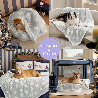 Lesure Waterproof Dog Blanket for Small Dogs - Washable Double Sided Dog Blankets with Warm Jacquard Shag and Soft Sherpa Fleece, Pet Cat Blanket for Couch Protection, 3D Textured Star, Grey