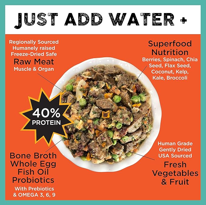 Nature's Diet Simply Raw® Freeze-Dried Raw Whole Food Meal - Makes 18 Lbs Fresh Raw Food with Muscle, Organ, Bone Broth, Whole Egg, Superfoods, Fish Oil Omega 3, 6, 9, Probiotics & Prebiotics (Beef)
