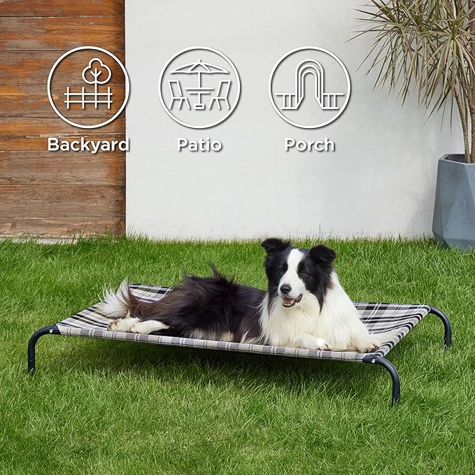 Bedsure Elevated Raised Cooling Cots Bed for Large Dogs, Portable Indoor & Outdoor Pet Hammock with Skid-Resistant Feet, Frame with Breathable Mesh, Checkered White, 49 inches