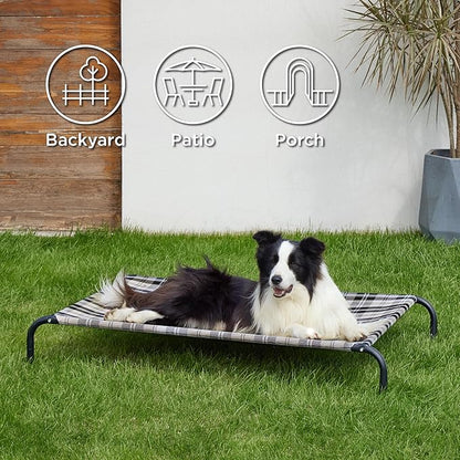 Bedsure Elevated Raised Cooling Cots Bed for Large Dogs, Portable Indoor & Outdoor Pet Hammock with Skid-Resistant Feet, Frame with Breathable Mesh, Checkered White, 49 inches