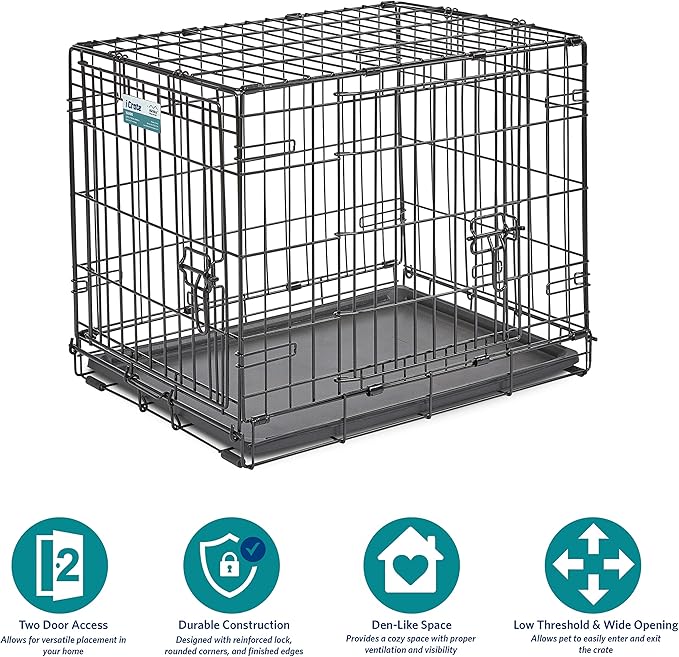 MidWest Homes for Pets Newly Enhanced Single & Double Door iCrate Dog Crate, Includes Leak-Proof Pan, Floor Protecting Feet, Divider Panel & New Patented Features
