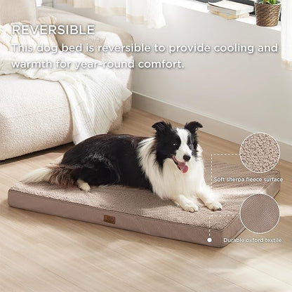 Bedsure Extra Large Dog Bed - XL Orthopedic Waterproof Dog Beds with Removable Washable Cover, Egg Crate Foam Pet Bed Mat, Suitable for Large Dogs Up to 100lbs, Light Brown