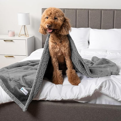 PetAmi Waterproof Dog Blanket for Bed, XL Dog Pet Blanket Couch Cover Protection, Sherpa Fleece Leakproof Bed Blanket for Crate Kennel Sofa Furniture Protector, Reversible Soft Plush 80x60 Light Gray