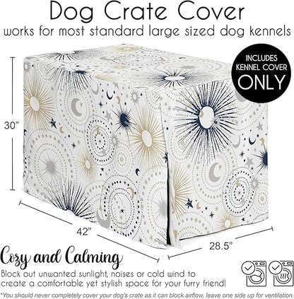 Sweet Jojo Designs 42in. Medium/Large Dog Crate Cover (Boho Star and Moon) Pet Cage, Kennel Covers (Shabby Chic, Bohemian, Celestial, Sky, Stars & Moons, Starburst, Cosmic, Navy Blue & Gold, Grey)