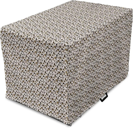 Lunarable Vintage Halloween Dog Crate Cover, Halloween Cartoon Jack o' Lantern Tombstone Skulls and Bones, Easy to Use Pet Kennel Cover for Medium Large Dogs, 48 Inch, Pale Grey