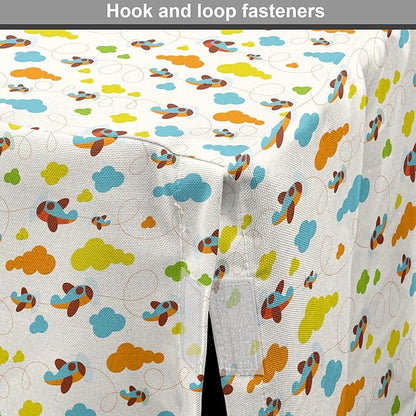 Lunarable Cartoon Dog Crate Cover, Flying Airplanes with a Style Fun Clouds in Colorful Design Artwork Print, Easy to Use Pet Kennel Cover for Medium Large Dogs, 36 Inch, Dark Orange and Blue
